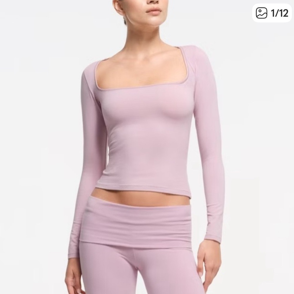 SKIMS COTTON JERSEY SCOOP NECK LONG SLEEVE TOP